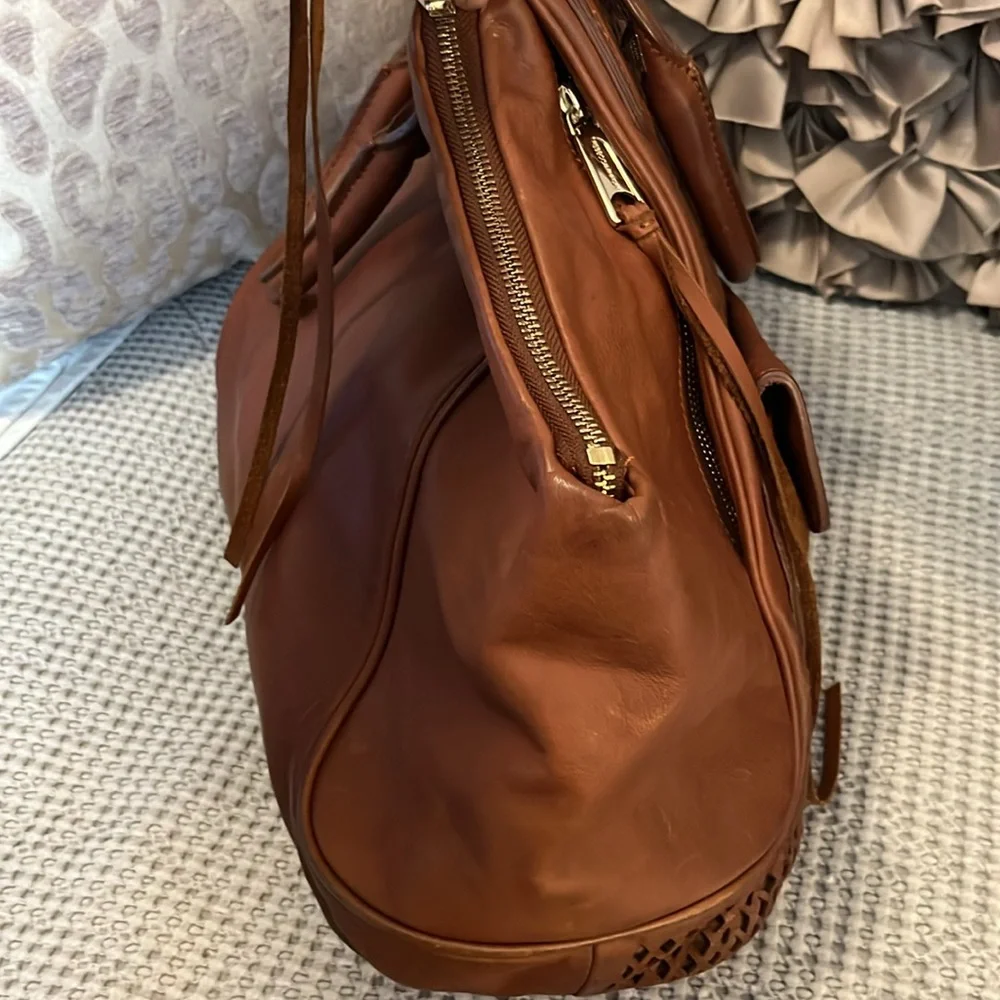 Rebecca Minkoff Cognac Tan Brown Leather Satchel Laptop Carry On Tote Bag Purse